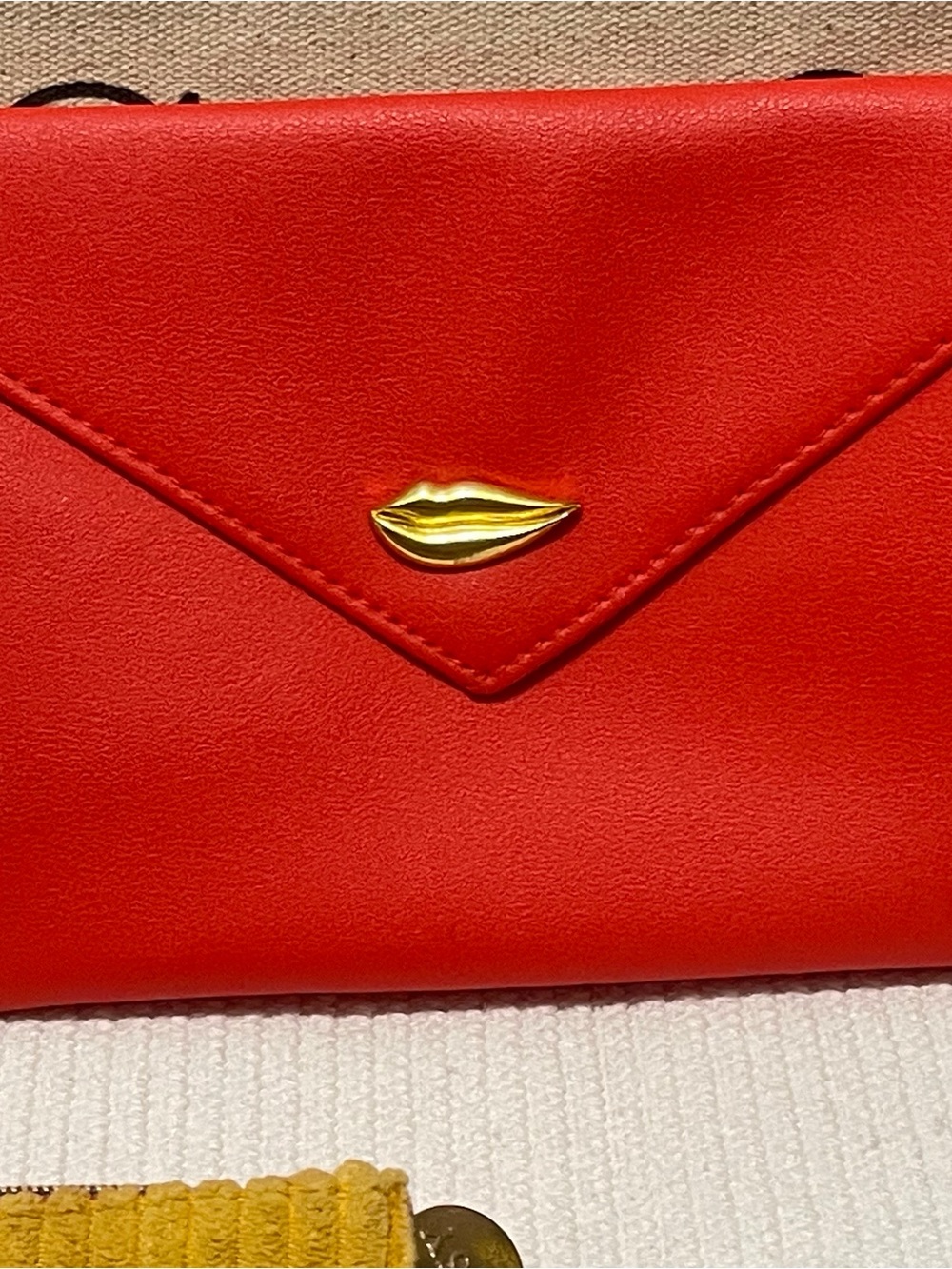 ipsy Red Mini Envelope Clutch with Gold Lip Accent